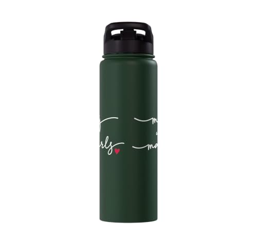 Mahjong With MahGirls Elegant Script Heart Stainless Steel Insulated Water Bottle - color: Dark Green