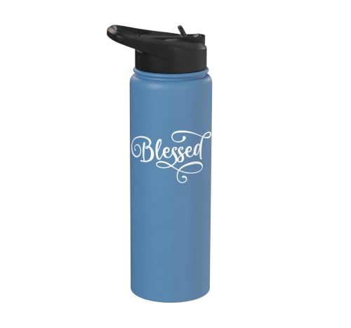 Blessed White Fancy Script Christian Religious God Jesus Stainless Steel Insulated Water Bottle - color: Light Blue