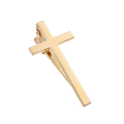 Novelty Silver Gold Black Tie Clip for Men Unique Owl Fish Shark Guitar Cross Tie Bar Neckties for Regular Wedding Business Tie Pin Clips Jewelry - style: Gold Cross