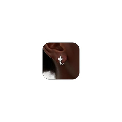 Gold Cross Hoop Earrings for Women Cubic Zirconia Cross Earrings Prom Wedding Party Huggie Earrings Christian Jewelry Gift - color: Silver