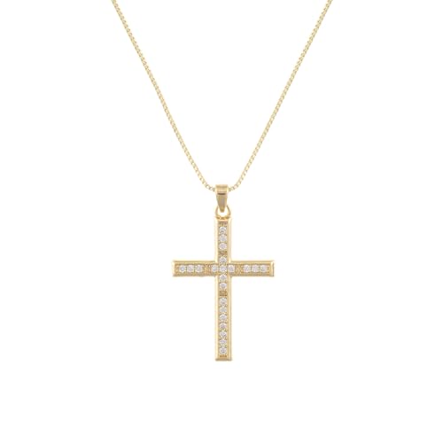 Gold Cross Necklace for Women, 14K Gold Plated - style: All-zircon cross