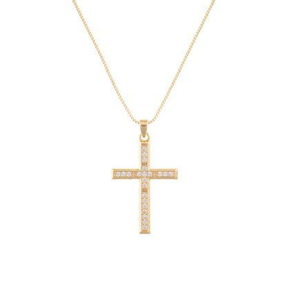 Gold Cross Necklace for Women, 14K Gold Plated - style: All-zircon cross