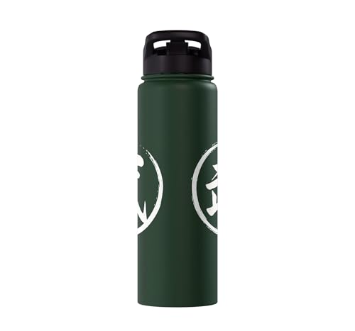 “Warrior” Japanese Kanji Word Graphic Stainless Steel Insulated Water Bottle - color: Dark Green