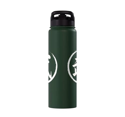 “Warrior” Japanese Kanji Word Graphic Stainless Steel Insulated Water Bottle - color: Dark Green