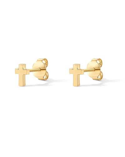 PAVOI 14K Gold Plated 925 Sterling Silver Posts Cross Earrings for Women | Small Religious Faith Cubic Zirconia Cross Studs Huggies Earrings - style: Plain Stud