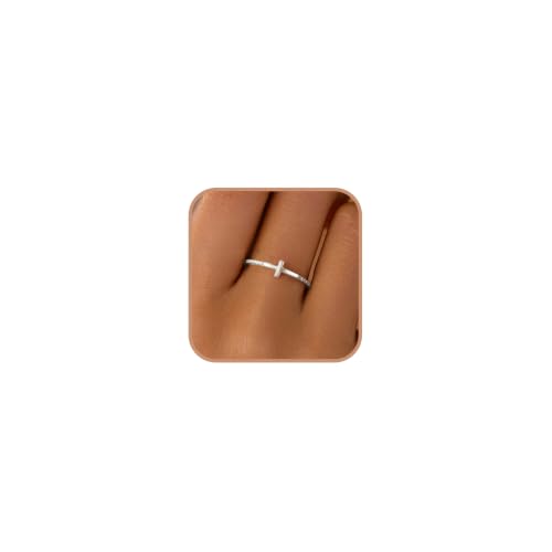 925 Sterling Silver Jesus Pray Cross Ring for Women with Cubic Zirconia - color: Silver