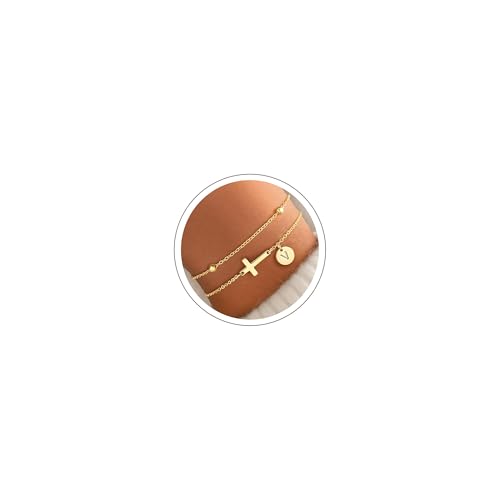 Yoosteel Initial Cross Bracelet for Women Teen Girls Gifts - A-Z Bracelets - color: V
