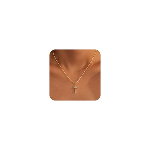 Poxtex Cross Necklace for Women Teen Girls, Dainty 14K Gold Silver Plated Cross Choker Jewelry Non Tarnish Waterproof Cute Simple Small Necklace Christian Baptism Religious Faith Jewelry Gifts - color: 04 Satellite Cross Necklace