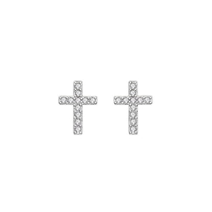 Dainty Small Cross Crystal Stud Earrings Cute Hypoallergenic CZ Tiny Gold Cross Stud Earrings for women - color: Silver
