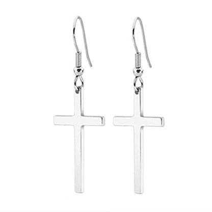 MALOYANVE Stainless Steel Cross Earrings for Men Women Personalized Hypoallergenic Minimalist Black Silver Faith Hanging Crosses Fashion Hope Love Godliness Dangling Drop Earring Jewelry Gifts - color: Silver