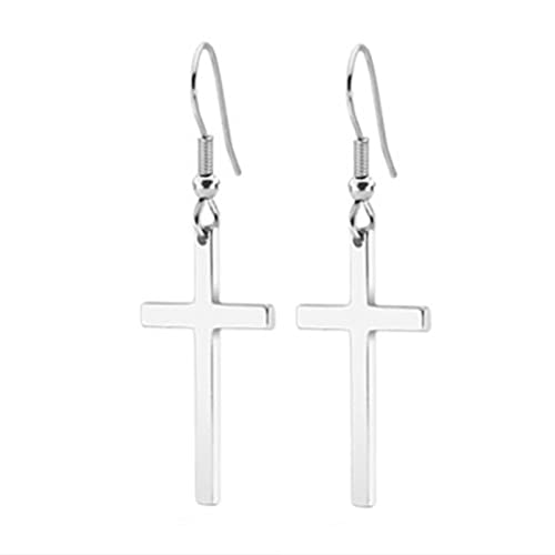 MALOYANVE Stainless Steel Cross Earrings for Men Women Personalized Hypoallergenic Minimalist Black Silver Faith Hanging Crosses Fashion Hope Love Godliness Dangling Drop Earring Jewelry Gifts - color: Silver