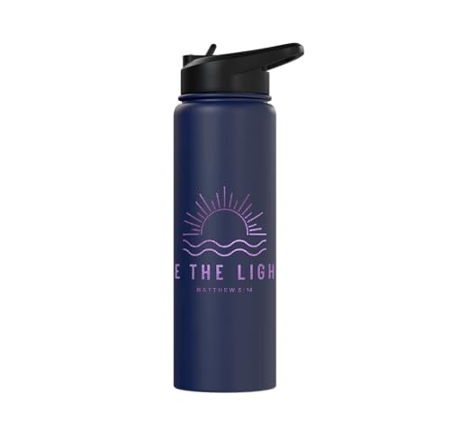 Be the Light Scripture (Matthew 5:14) For Encouragement Stainless Steel Insulated Water Bottle - color: Navy Blue