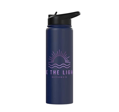 Be the Light Scripture (Matthew 5:14) For Encouragement Stainless Steel Insulated Water Bottle - color: Navy Blue