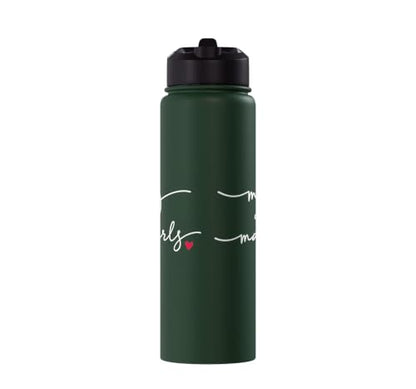Mahjong With MahGirls Elegant Script Heart Stainless Steel Insulated Water Bottle - color: Dark Green