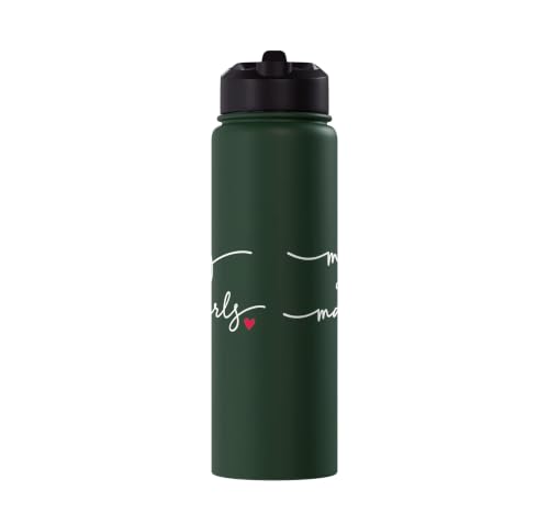 Mahjong With MahGirls Elegant Script Heart Stainless Steel Insulated Water Bottle - color: Dark Green