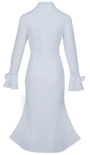 Trumpet Long Sleeve Mesh Church Dress Clergy Tab Insert Collar Priestess Dress - color: White, size: 3X-Large