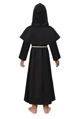Kids Medieval Monk Robe Hooded Friar Cloak - color: Black, size: X-Large