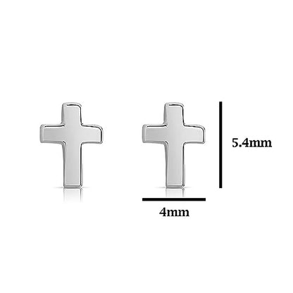 Little Solid Gold 14k Screw Back Cross Stud Earrings - color: White Gold