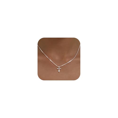 Cross Necklace for Women, Dainty 14K Gold Plated CZ Pendant - color: Silver-dainty bubble cross
