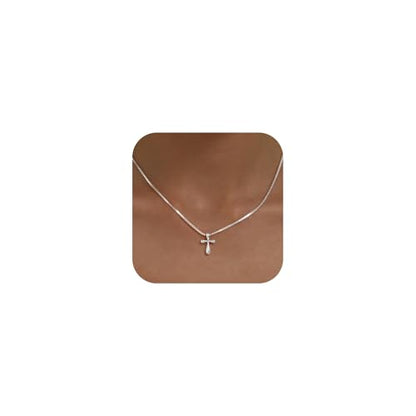Cross Necklace for Women, Dainty 14K Gold Plated CZ Pendant - color: Silver-dainty bubble cross