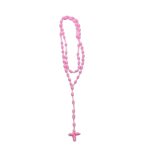 Caiyao Lightweight Catholic Knotted Rosary Cross Long String Necklace for Women Durable Braided Long Knotted Cord Rope Strand Twine Cross Spiritual Necklace Teen Girls Boys Keepsake Gift, 20 Inches - color: pink