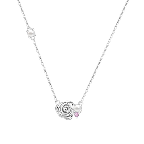 925 Sterling Silver Fashion Pendant Necklace for Women，Fashion Jewelry, 18K Gold Plated， Advanced Retro Series Link Chains ，Basic Multifunctional Accessories Suitable for Multiple Occasions and Daily Wear - color: Rose Pearl