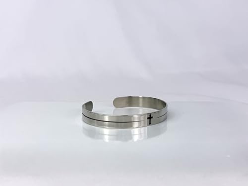 FashionJunkie4Life 925 Sterlin Silver and Stainless Steel Open Cuff Bracelet - color: Thin Cross