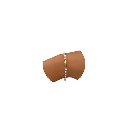 18K Gold Plated Pearl Bracelets for Women Dainty Waterproof - style: Pearl Chain Cross-Gold