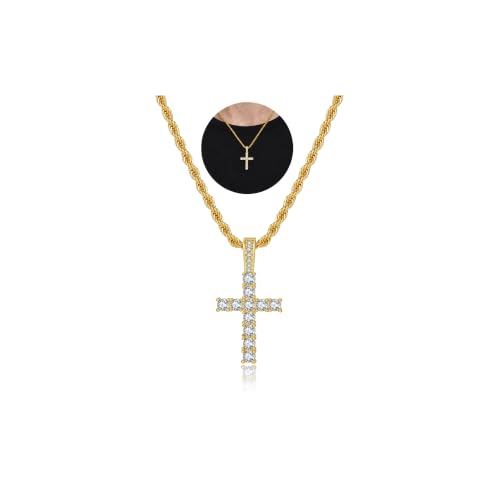 925 Sterling Silver Cross Necklaces for Mens Women CZ Beveled Edge - color: Cubic Zirconia Gold Cross