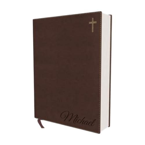 Personalized NIV Journal the Word Bible, Custom Engraved Large Print Reference Bible, Brown Leathersoft, Red Letter, Comfort Print - Add Any Name, Date or Verse