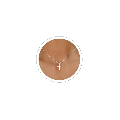 Moodear Cross Necklace for Women, Dainty Faith Pendant, Christian Jewelry - color: Sterling Silver