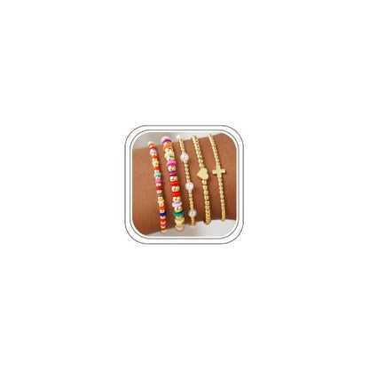 M MOOHAM Beaded Bracelets for Women Teen Girls, 14K Gold Bracelet Stack - color: 14K Gold Plated Cross