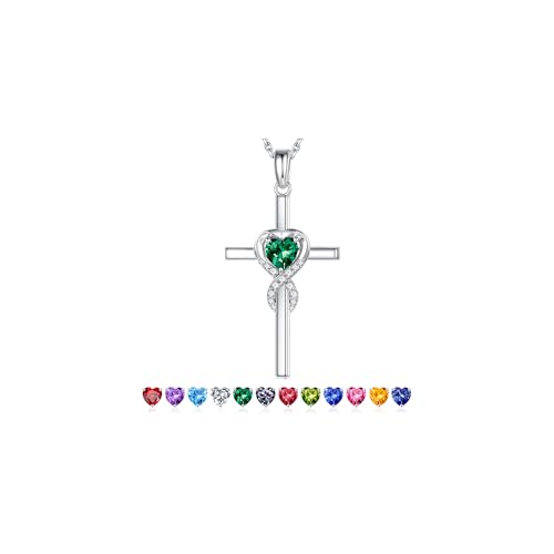 Iefil Cross Necklace for Women - Birthstone Necklace - color: 05-May-Created Emerald