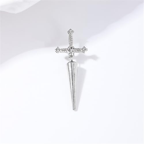Gothic CZ Cross Sword Stud Earrings for Women Unisex - color: Silver
