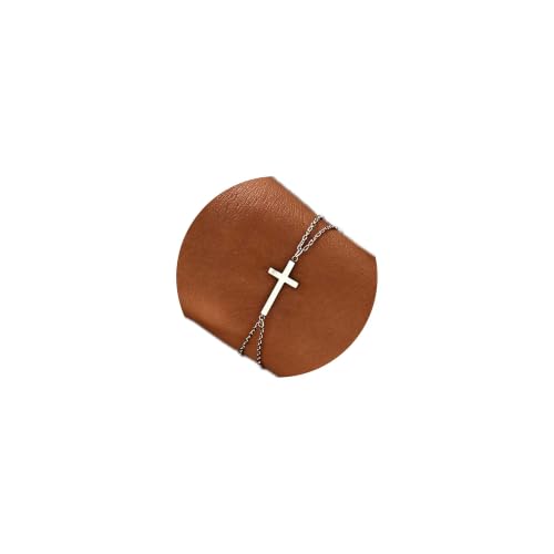 18K Gold Plated Pearl Beaded Cross Bracelets for Women Adjustable - color: Double O Cross-White Gold