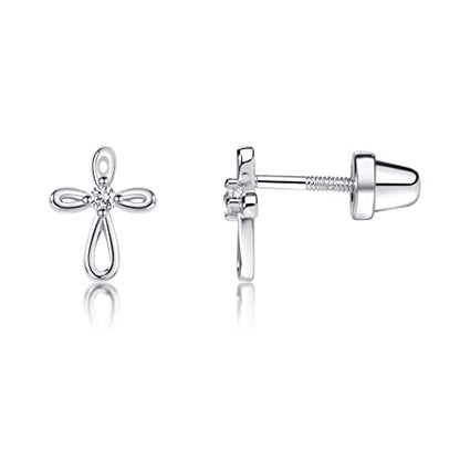 Cherished Moments Cross Earrings, .925 Sterling Silver or 14k Gold-Plated - color: SM Silver Clear