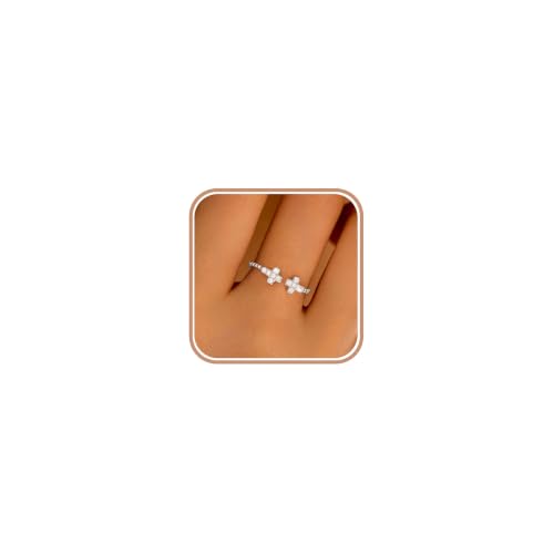 925 Sterling Silver Dainty Gold Cross Stackable Ring for Women Mom Daughter - color: Silver