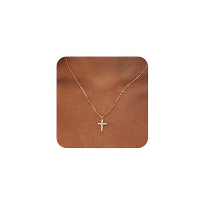 LULII Cross Necklace for Women Dainty 14K Gold Silver Plated Small Cross Pendant Choker Simple Cute Cross Gold Necklace for Women Trendy Faith Jewelry Gift - color: CZ Cross-Gold