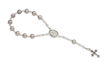 Precious Pieces Baby First Rosary .925 Silver or 14K Gold-Plated - color: Grey-SILVER