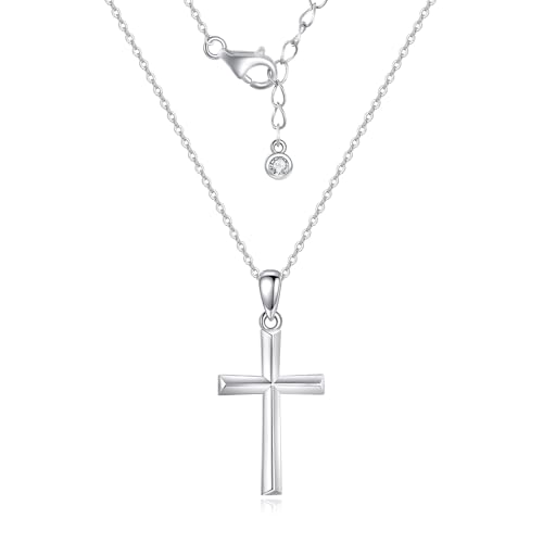 Minimalist Cross Necklace 925 Sterling Silver Dainty Pendant with Zircon Tail Chain Simple Religious Jewelry Gift for Women - color: silver