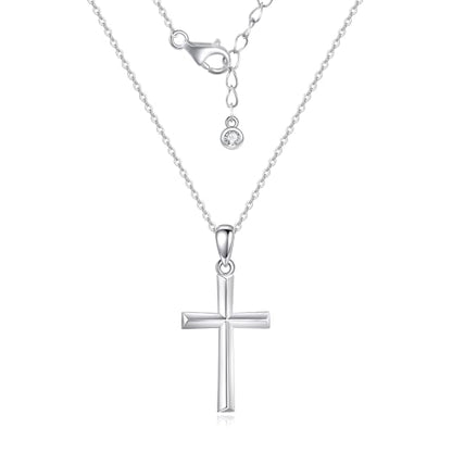 Minimalist Cross Necklace 925 Sterling Silver Dainty Pendant with Zircon Tail Chain Simple Religious Jewelry Gift for Women - color: silver