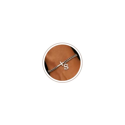 Cross Bracelets for Men Initial A - Z Faith Cross Bracelets Gifts - color: Silver S