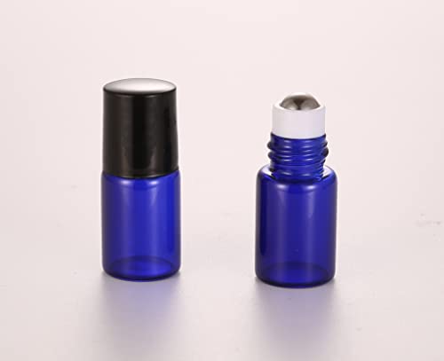 20 Pack Set 2ML(5/8 Dram) Mini Sample Roll Glass Bottles for Essential Oils Roller Refillable Perfume Roll Bottle (2ML Blue) - color: 2ML Blue