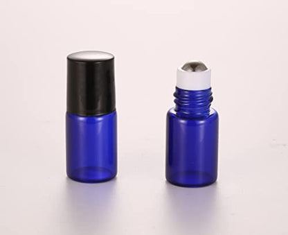 20 Pack Set 2ML(5/8 Dram) Mini Sample Roll Glass Bottles for Essential Oils Roller Refillable Perfume Roll Bottle (2ML Blue) - color: 2ML Blue