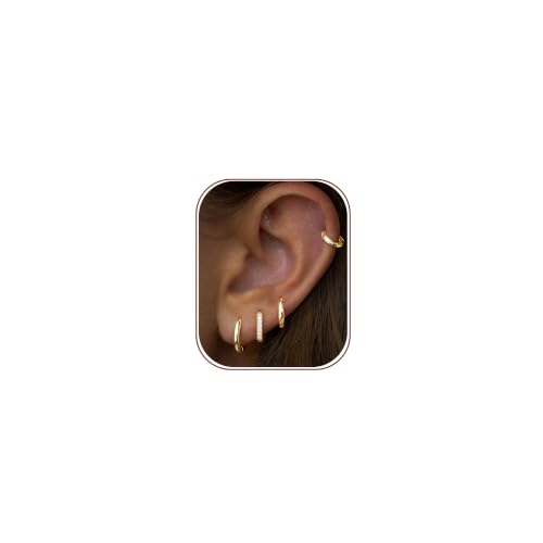 Small Gold Huggie Hoop Earrings Set for Women Men Hypoallergenic 14K Plated Stack Cartilage Earrings, Sterling Silver Multiple Piercing Lightweight Mini Thin Cute Dainty Trendy Jewelry Gifts for Women - color: Gold-6,8,10,12mm