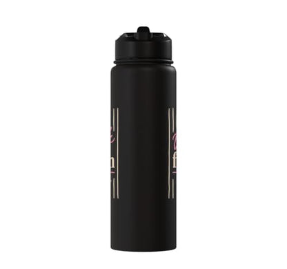 Christian Faith Scripture Verse Walk by Faith Pink Bow Stainless Steel Insulated Water Bottle - color: Black