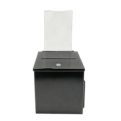 FixtureDisplays® Black Metal Donation Box Suggestion Tithes Offering Box with Sign Holder 8.5X8.1X18" 11573BLACK