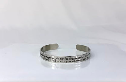 FashionJunkie4Life 925 Sterlin Silver and Stainless Steel Open Cuff Bracelet - color: Joshua 1:9