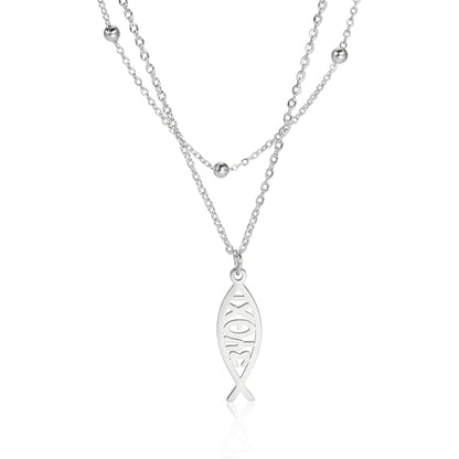 Ichthus Necklace for Women Christian Jesus Fish Necklace Christ Fish Cross Ichthys Pendant Necklace Ichthus Fish Religious Symbol Pendant Christian Jewelry Gift - color: Jesus Fish 2 silver