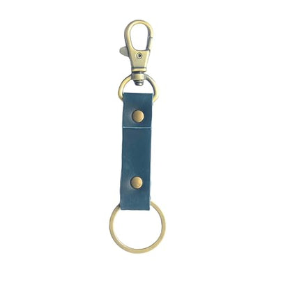 JJNUSA Genuine Leather Keychain Walnut Leather Key Holder Mens Belt Key Chain Ring Fob - color: Blue